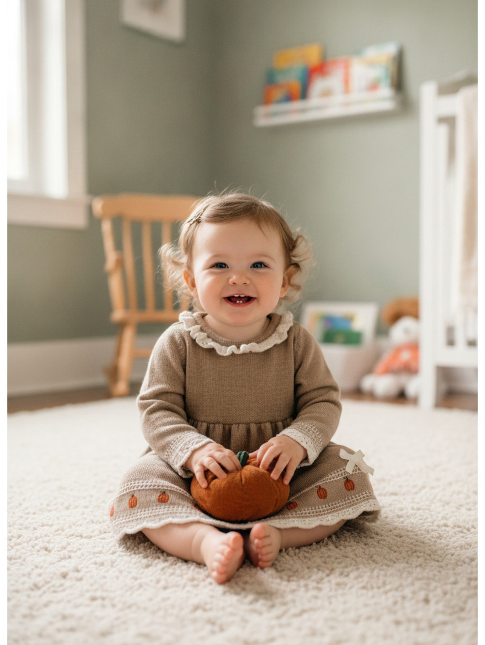 Max Studio Baby knit pumpkin dress beige 12M